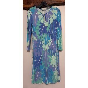 Emilio Pucci Blue Green Tropical Long Sleeve Midi Dress Size 38